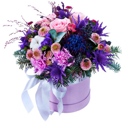 Цветы в коробке «Сладкая вуаль»