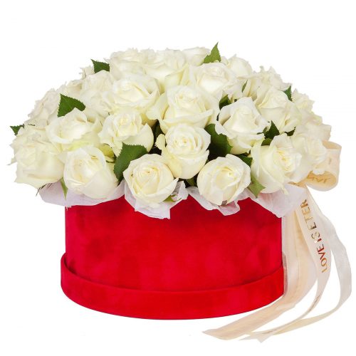 Цветы в шляпной коробке «Белоснежная сказка»