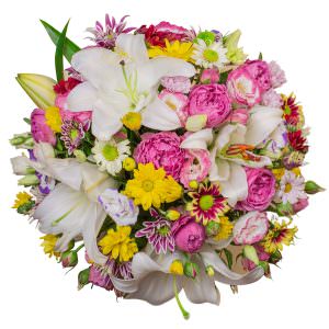 Цветы в коробке «Гармония утреннего солнца» сверху